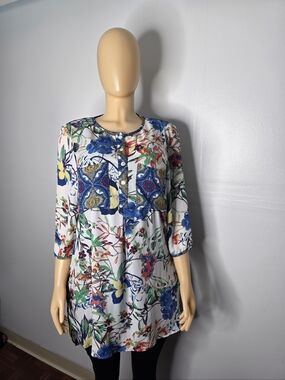 CB Established 1962 Floral Printed Tunic Top - White Multi Size US/M
